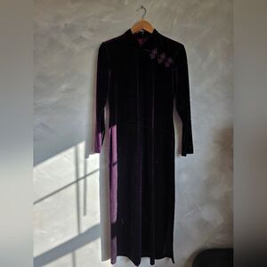 Women Velvet Maxi Dress Chinese Traditional Style Cheongsam Qipao Sz 10P